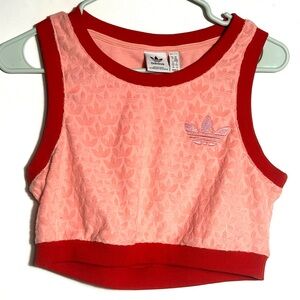 adidas Originals '70s' monogram cropped vest in pink terry cloth 3d logo